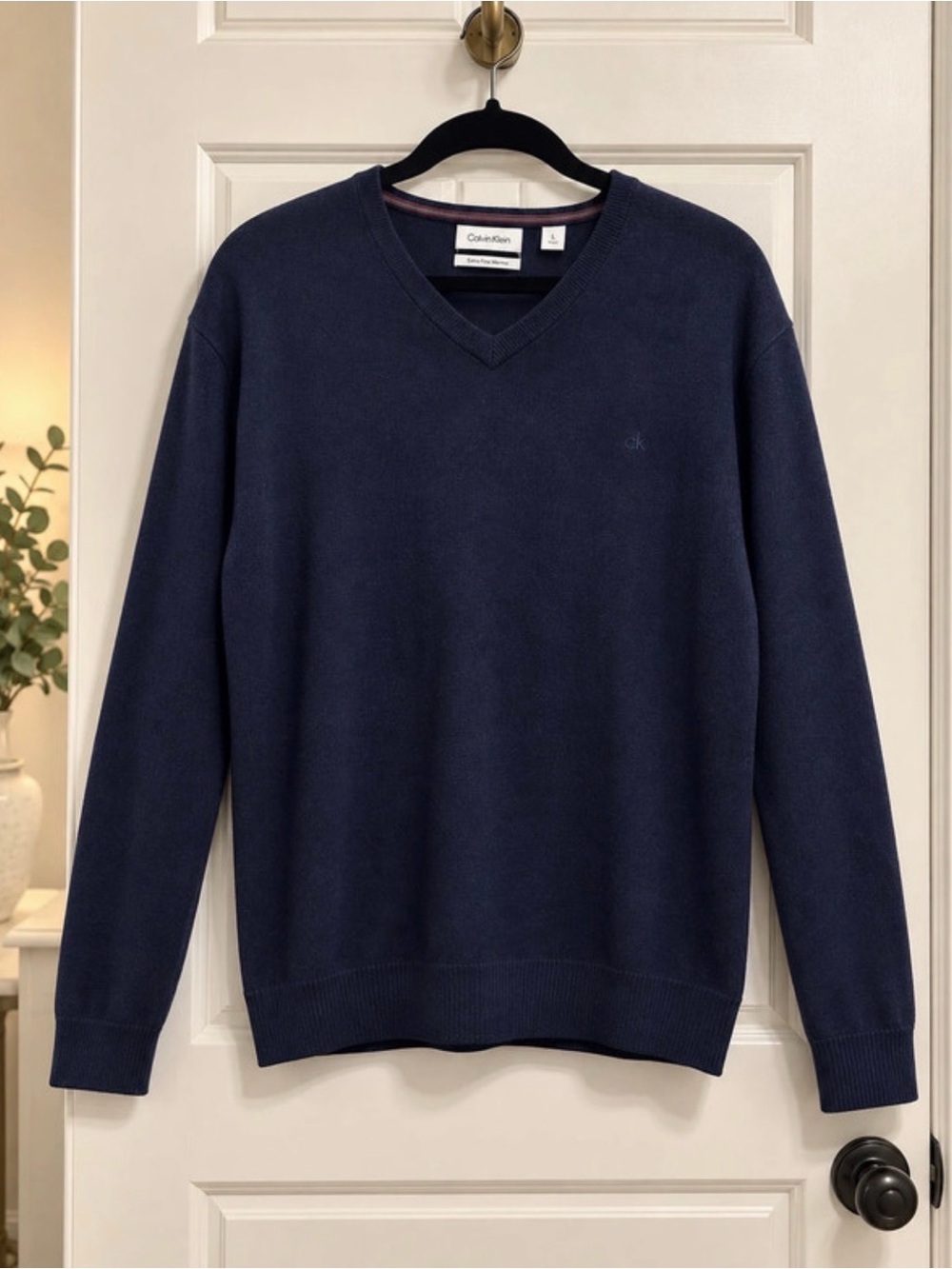Calvin Klein Extra Fine Merino Wool V-Neck Sweater Men’s XXL Navy Lightweight